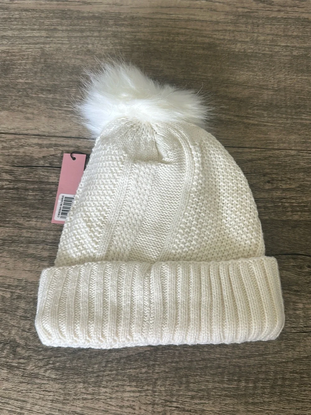 BCBG Girls Cream Knit Pom Hat with Matching Gloves Set